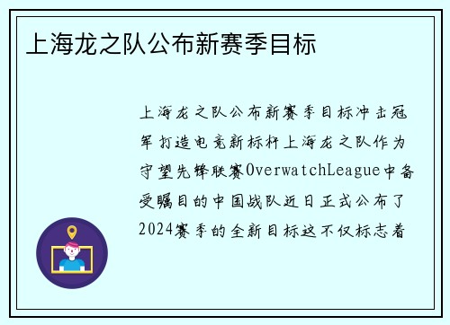 上海龙之队公布新赛季目标