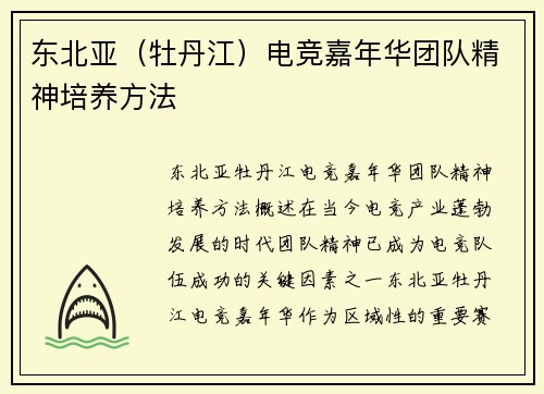 东北亚（牡丹江）电竞嘉年华团队精神培养方法