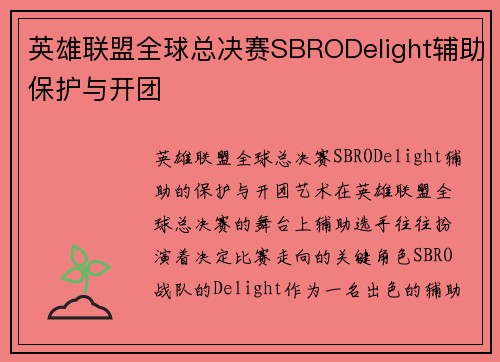 英雄联盟全球总决赛SBRODelight辅助保护与开团