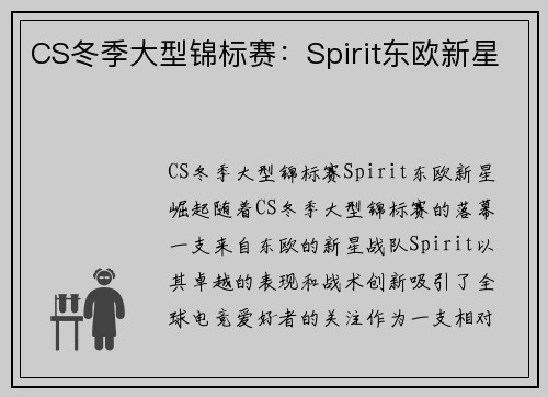 CS冬季大型锦标赛：Spirit东欧新星